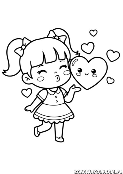 Walentynki Kolorowanka - Dziecko z serduszkami