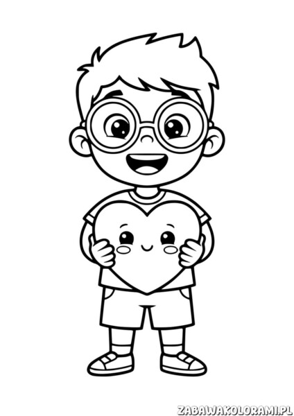 Walentynki Kolorowanka - chłopiec z sercem