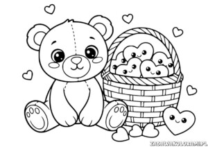 Walentynki Kolorowanki z miśkiem i serduszkami