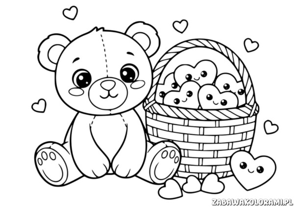 Walentynki Kolorowanki z miśkiem i serduszkami