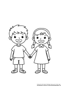 Walentynki do druku - kolorowanka z dwójką dzieci trzymających się za ręce