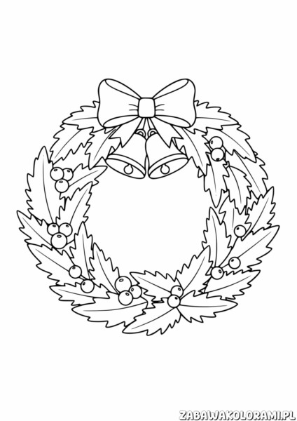 Wieniec świąteczny Kolorowanka - wieniec z jagodami i dzwonkami