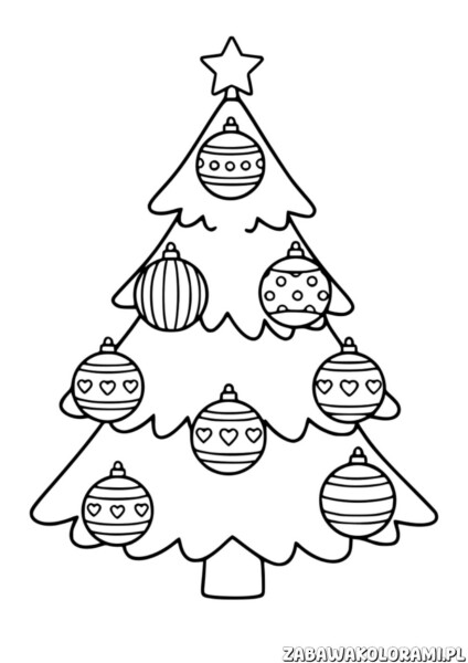 Choinka z bąbkami kolorowanka - koloruj choinkę z różnymi bąblami
