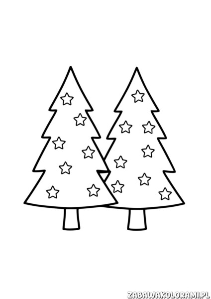 Choinki kolorowanka - dwie choinki z gwiazdkami, gotowe do pokolorowania