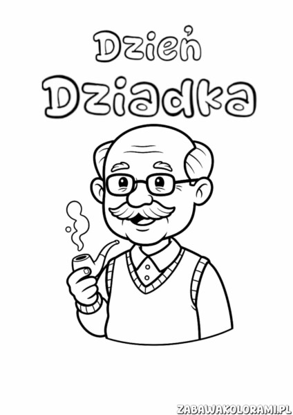Dzień Dziadka z Fajką - kolorowanka przedstawiająca dziadka z fajką i uśmiechem.