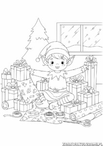 Elf z prezentami kolorowanka - elf z prezentami do kolorowania