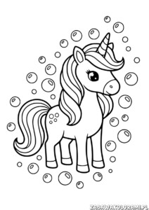 Jednorożec darmowa kolorowanka do druku - magiczny zwierzak otoczony błyskami