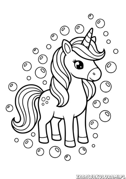 Jednorożec darmowa kolorowanka do druku - magiczny zwierzak otoczony błyskami
