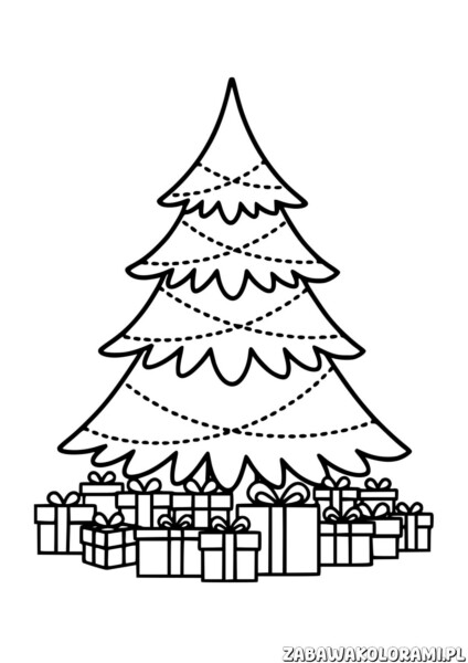 Kolorowanka choinka do wydruku - maluj choinkę i prezenty