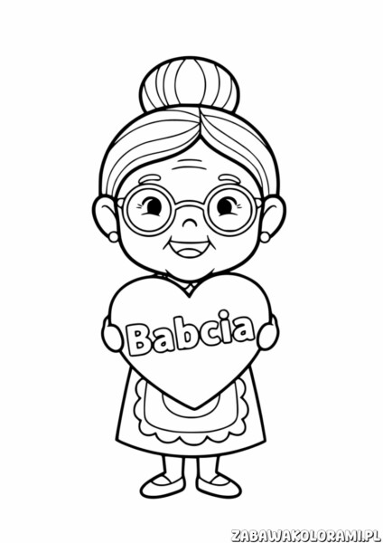 Kolorowanka dzień Babci - babcia z sercem