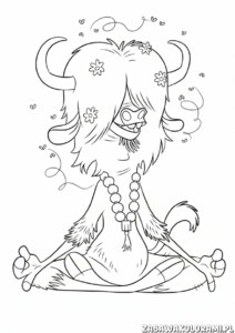 Kolorowanka Zootopia przedstawia magyczną postać w medytacji z kwiatami i sercami