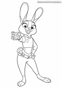Kolorowanka Zootopia do druku przedstawia króliczkę Judy Hopps z Zootopii, gotową do zabawy.