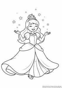 Księżniczki Kolorowanka dla dziewczynek z tiara i suknią, otoczona gwiazdkami
