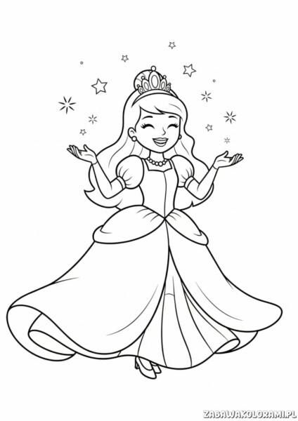 Księżniczki Kolorowanka dla dziewczynek z tiara i suknią, otoczona gwiazdkami