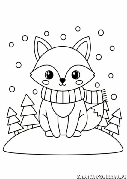 Lisek zima kolorowanka - lis w lesie zimą