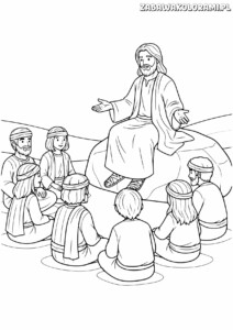 Nauczanie Jezusa - Kolorowanka religijna z grupą słuchaczy.