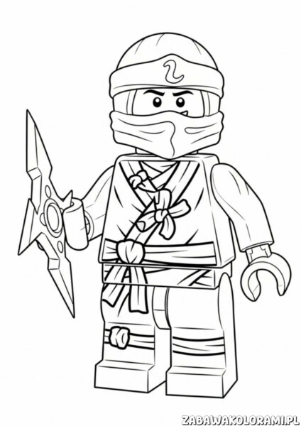 Ninjago Lego Kolorowanka przedstawiająca ninja z Ninjago w charakterystycznym stroju i maską.
