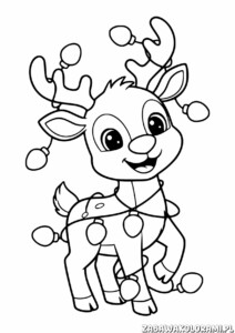 Renifer kolorowanka - renifer z świątecznymi oświetleniami