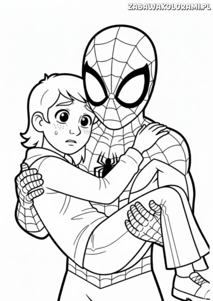 Spiderman coloring page - kolorowanka z superbohaterem i chłopcem