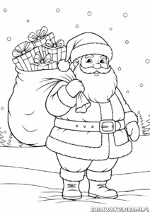 Święty Mikołaj - kolorowanka świąteczna z workiem prezentów