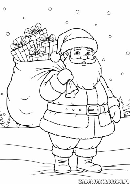 Święty Mikołaj - kolorowanka świąteczna z workiem prezentów