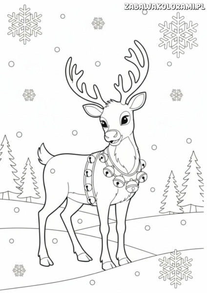 Zima kolorowanka do druku - kolorowanka z reniferem