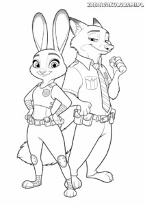 Zootopia kolorowanki - Judy Hopps i Nick Wilde w policjnych mundurach