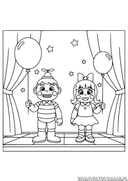 Baloon Boy i Baloon Girl – Kolorowanka FNAF z balonami na scenie