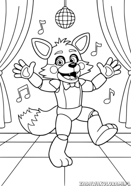 Funtime Foxy – Kolorowanka fnaf z tańczącym lisem i nutkami