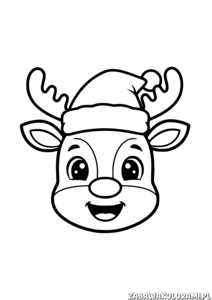 Głowa Renifera Kolorowanka - renifer z antłami i kapeluszem