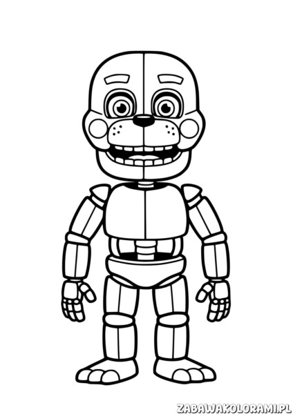 Homanoid FNAF Kolorowanka - mechaniczny robot z twarzą psa, gotowy do kolorowania
