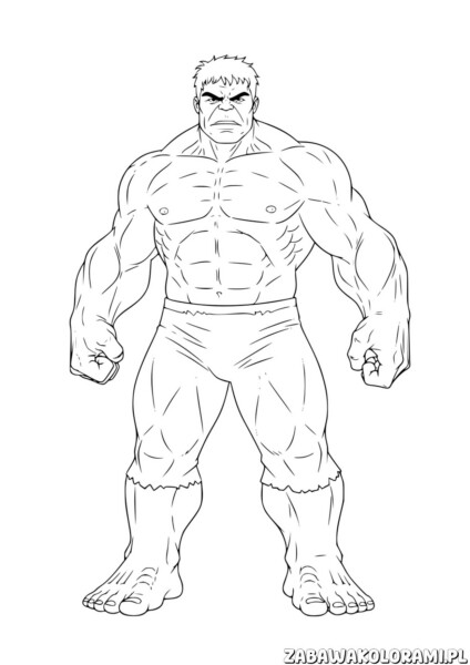 Hulk – Kolorowanka Avengers: Kolorowanka przedstawia potężnego Hulka w charakterystycznej pozie.