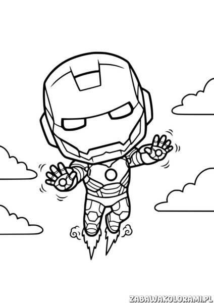 Kolorowanka Avengers – Iron Man: Iron Man w locie wśród chmur