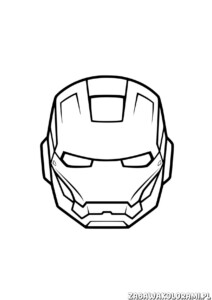 Kolorowanka Avengers – Hełm Iron Mana: ikoniczny hełm z trójkątnymi otworami na oczy i symbolem reaktora w środku.