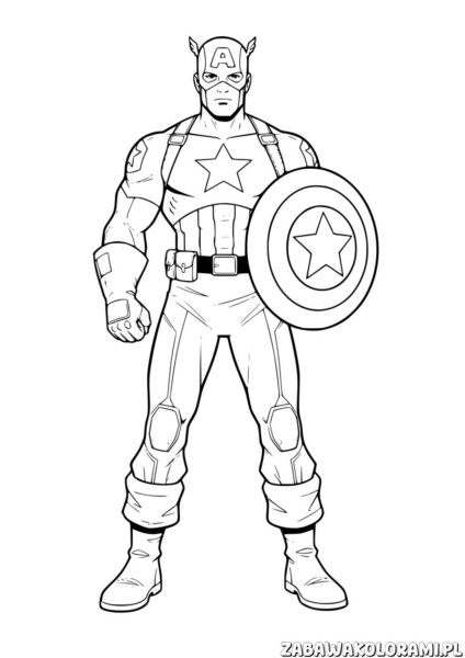 Kolorowanka Avengers – Kapitan Ameryka: Bohater w ikonicznym stroju z tarczą