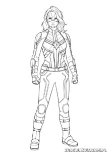 Kolorowanka Avengers – Kapitan Marvel: Superbohaterka w technologicznym stroju z gwiazdą na piersi