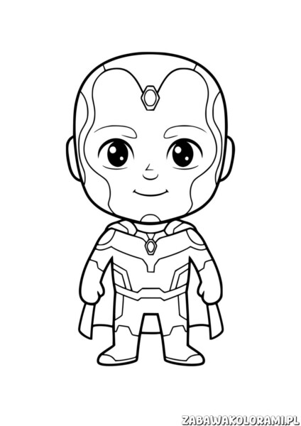 Kolorowanka Avengers – Vision: kolorowanka z uśmiechniętym superbohaterem w stylu chibi