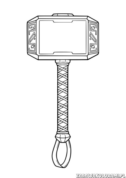 Kolorowanka Młot Thora Mjölnir - kolorowanka dla dzieci z mitologicznym młotem