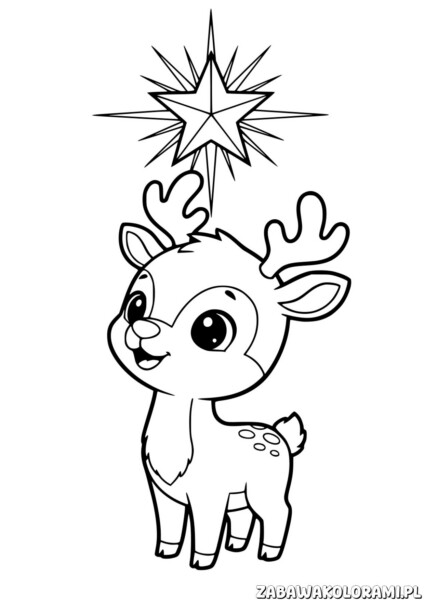 Kolorowanka Renifer do druku - renifer z gwiazdą