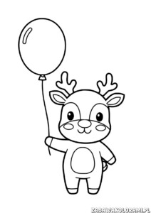 Kolorowanka Renifer z balonem - renifer z balonem czeka na Twoje kolory