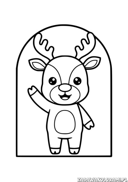 Kolorowanka Reniferek - reniferek z uśmiechem i podniesioną łapką