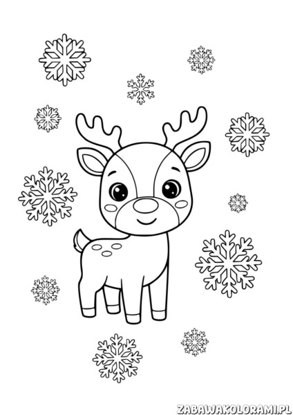 Kolorowanka Reniferek z płatkami śniegu - kolorowanka z reindeerkiem i śnieżyczkami