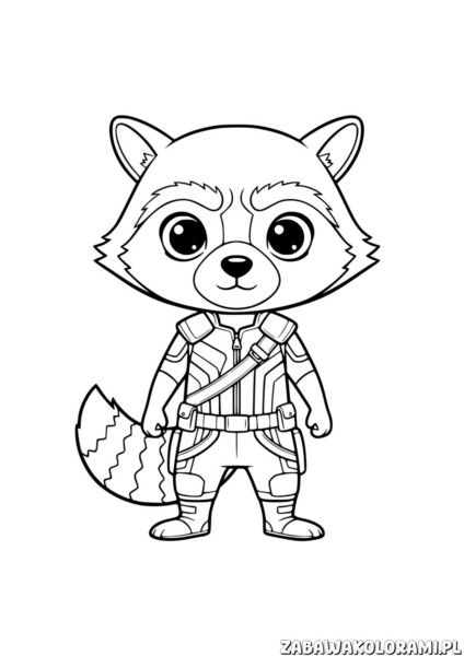 Kolorowanka Rocket Raccoon - Szop Rocket z broń w ręku