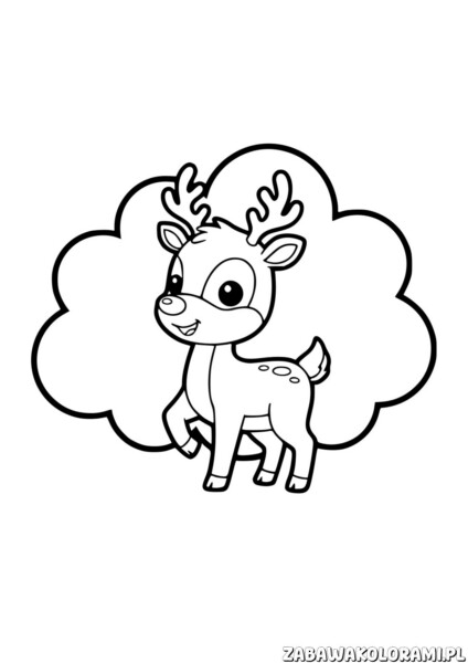 Kolorowanka mały Reniferek - kolorowanka dla dzieci z Reniferkiem i chmurami