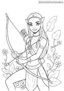 Kolorowanki Avatar z łukiem gotowa do przygody w lesie