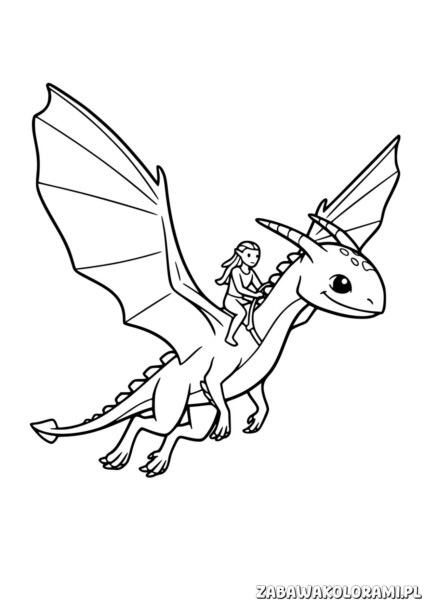 Kolorowanki Avatar do druku - smok z dziewczynką na grzbiecie, gotowy do lotu