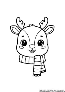 Kolorowanki Renifer do druku - rysunek renifera z szalikiem do kolorowania