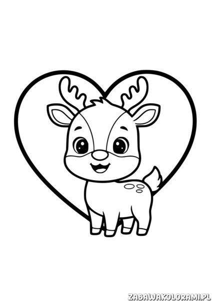 Kolorowanki Renifery - renifera w sercu czekająca na Twoje kolory