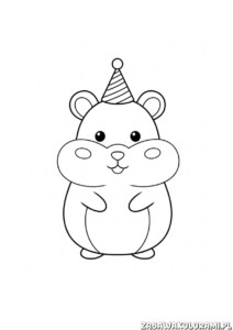 Łatwy chomik kolorowanka - uśmiechnięty chomik w kapeluszu z paskami