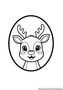 Prosta Kolorowanka Renifery - kolorowanka z uśmiechniętą reniferką o dużej parze rogów